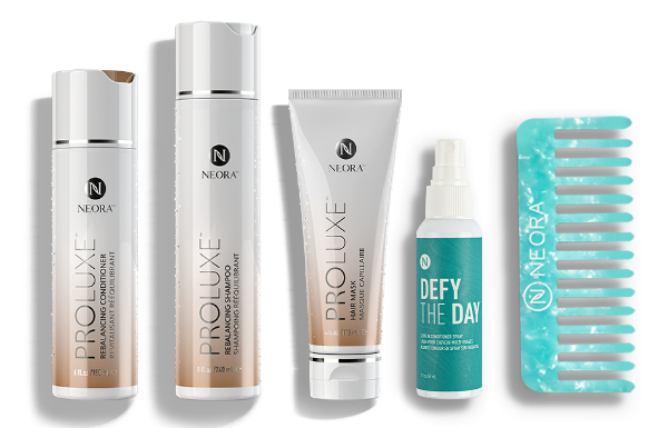 The Summer Hair Essentials Set includes the ProLuxe Shampoo, Conditioner, Hair Mask and free Defy the Day Leave-in Conditioner Spray and Ultimate Detangling Comb.  